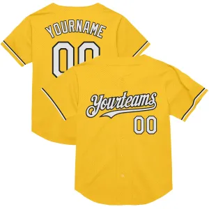 Custom Gold White-Black Mesh Authentic Throwback Baseball Jersey