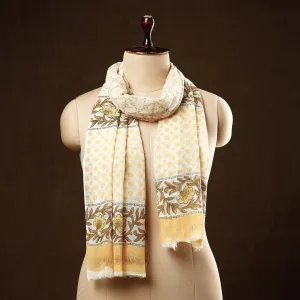 Yellow - Pure Wool Sanganeri Block Printed Stole